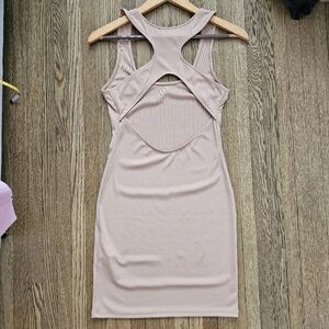 Forever 21 nude tan open back ribbed knit mini dress sleeveless bodycon medium